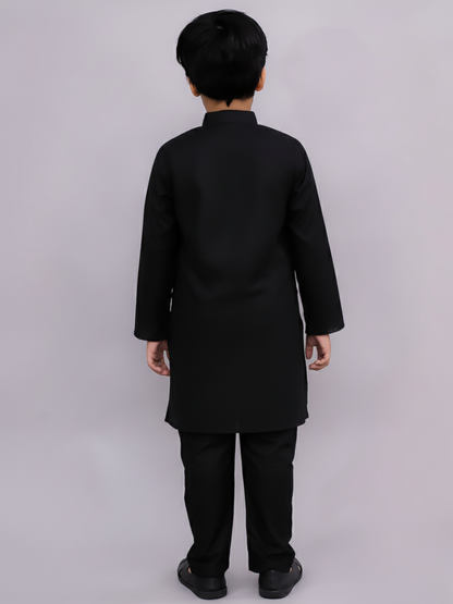 Shor-Gul Black Kurta Pyjama Set For Boys
