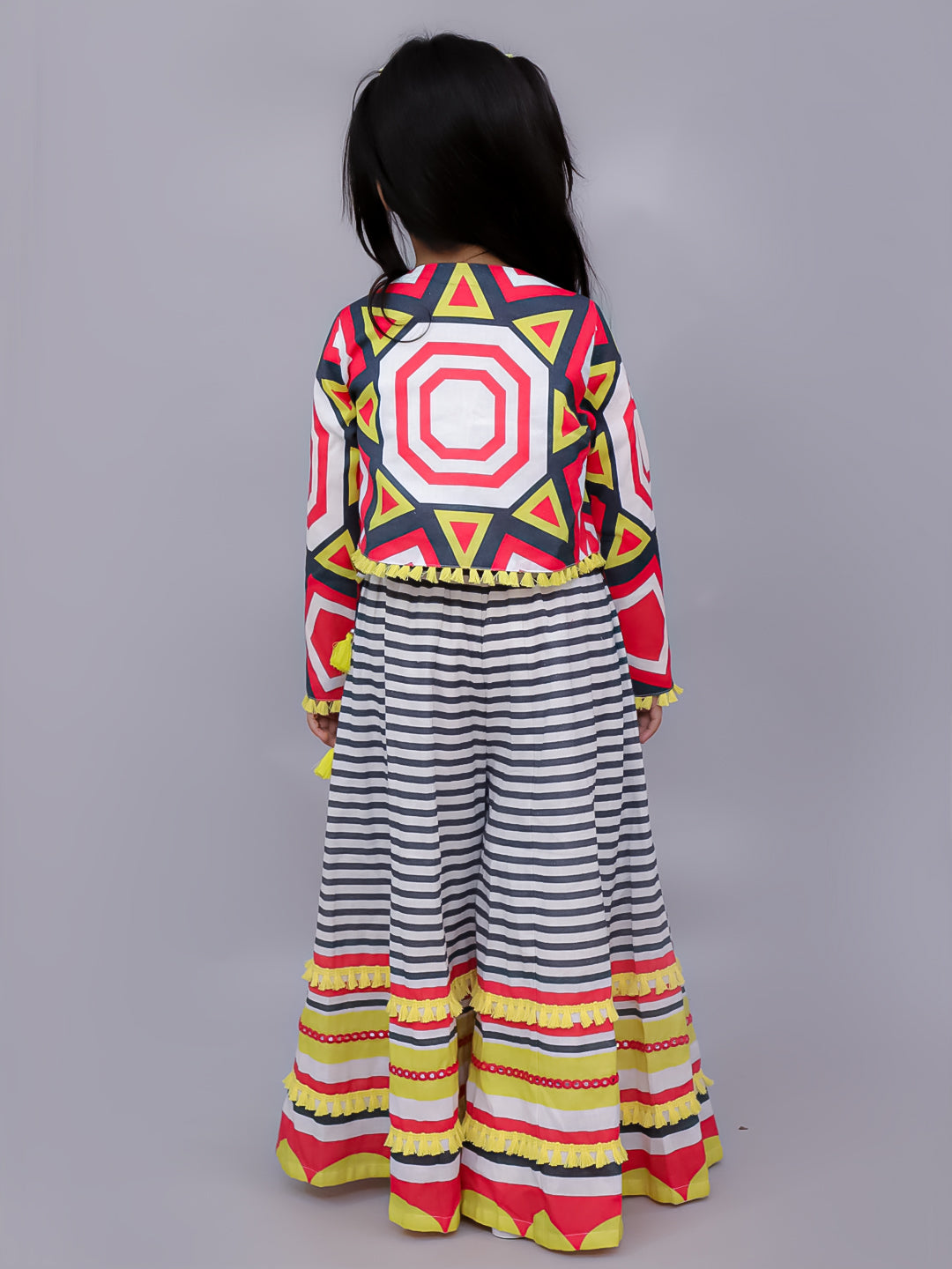 Shor-Gul Multicolor Top Pant with Jacket Set For Girls