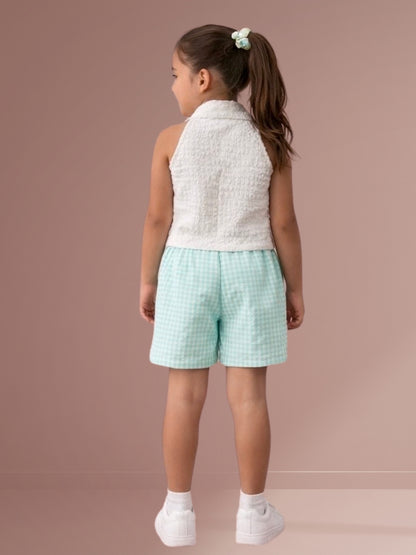 Citrus Crush Girls White Cotton Top and Green Short