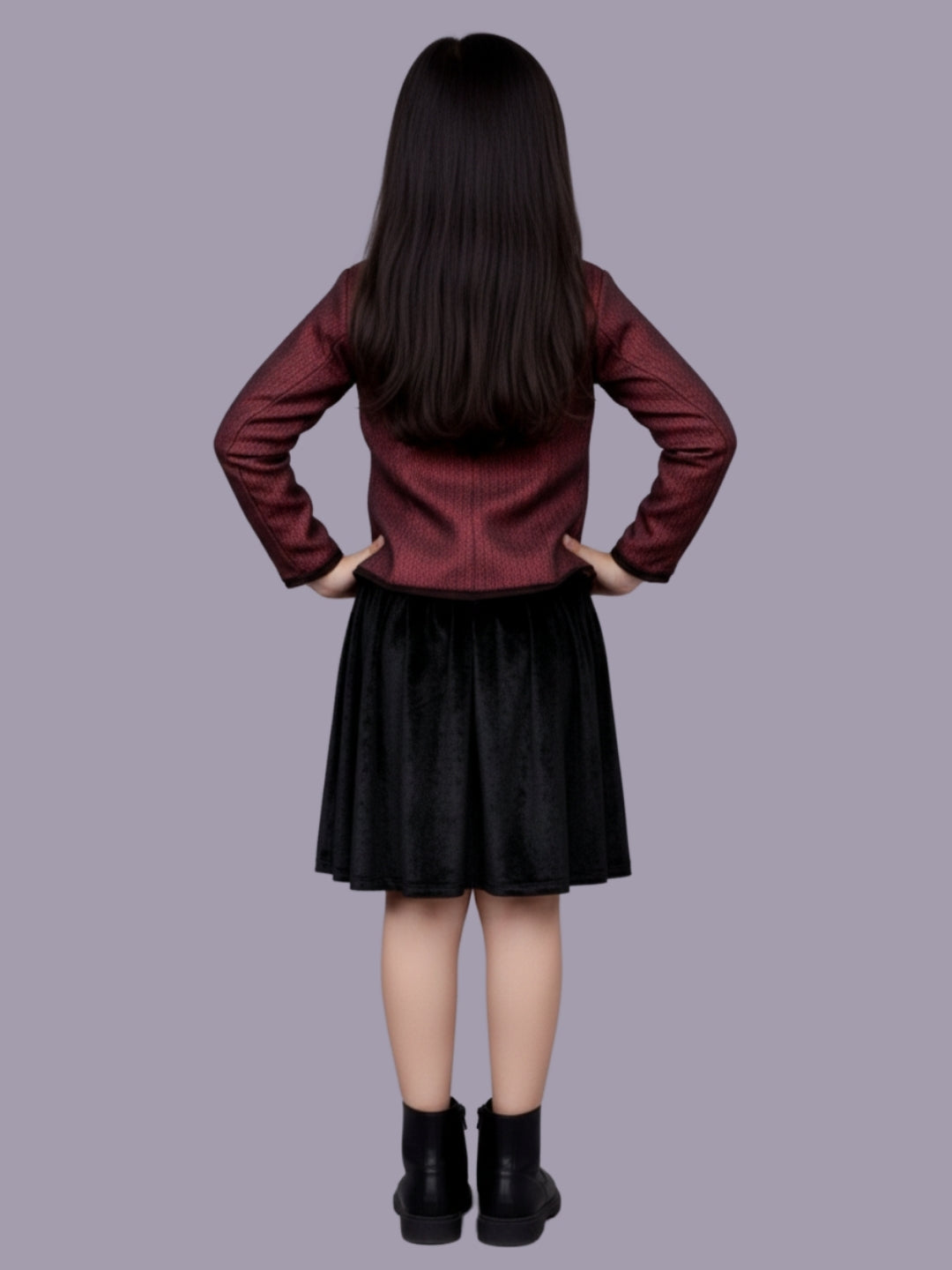 Glam up Girls Party Maroon Jacket and Velvet Skirt