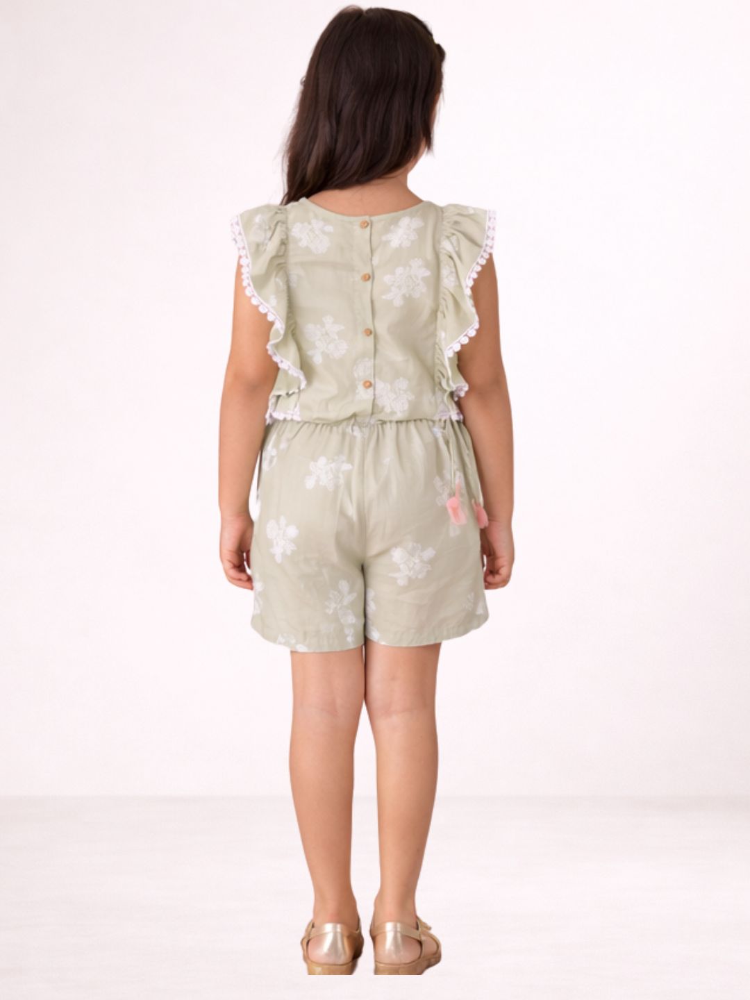 Petal Play Girls Green Jumpsuit
