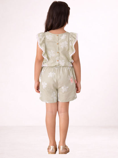 Petal Play Girls Green Jumpsuit