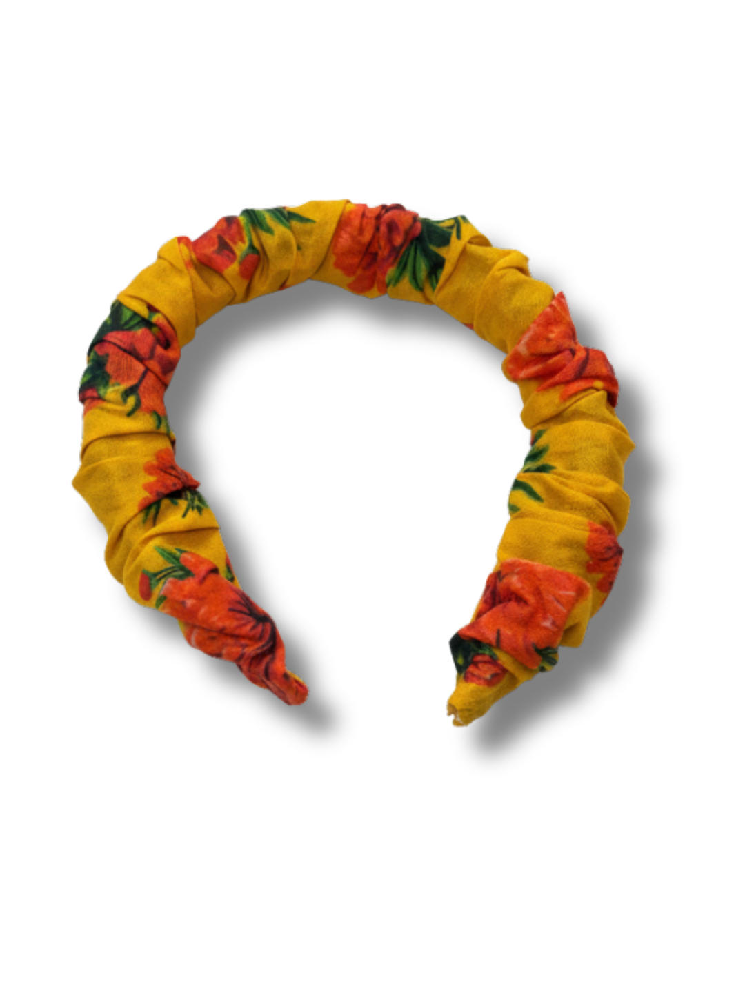 Lil Drama Yellow Floral Print Fabric Wrapped Headband - Yellow