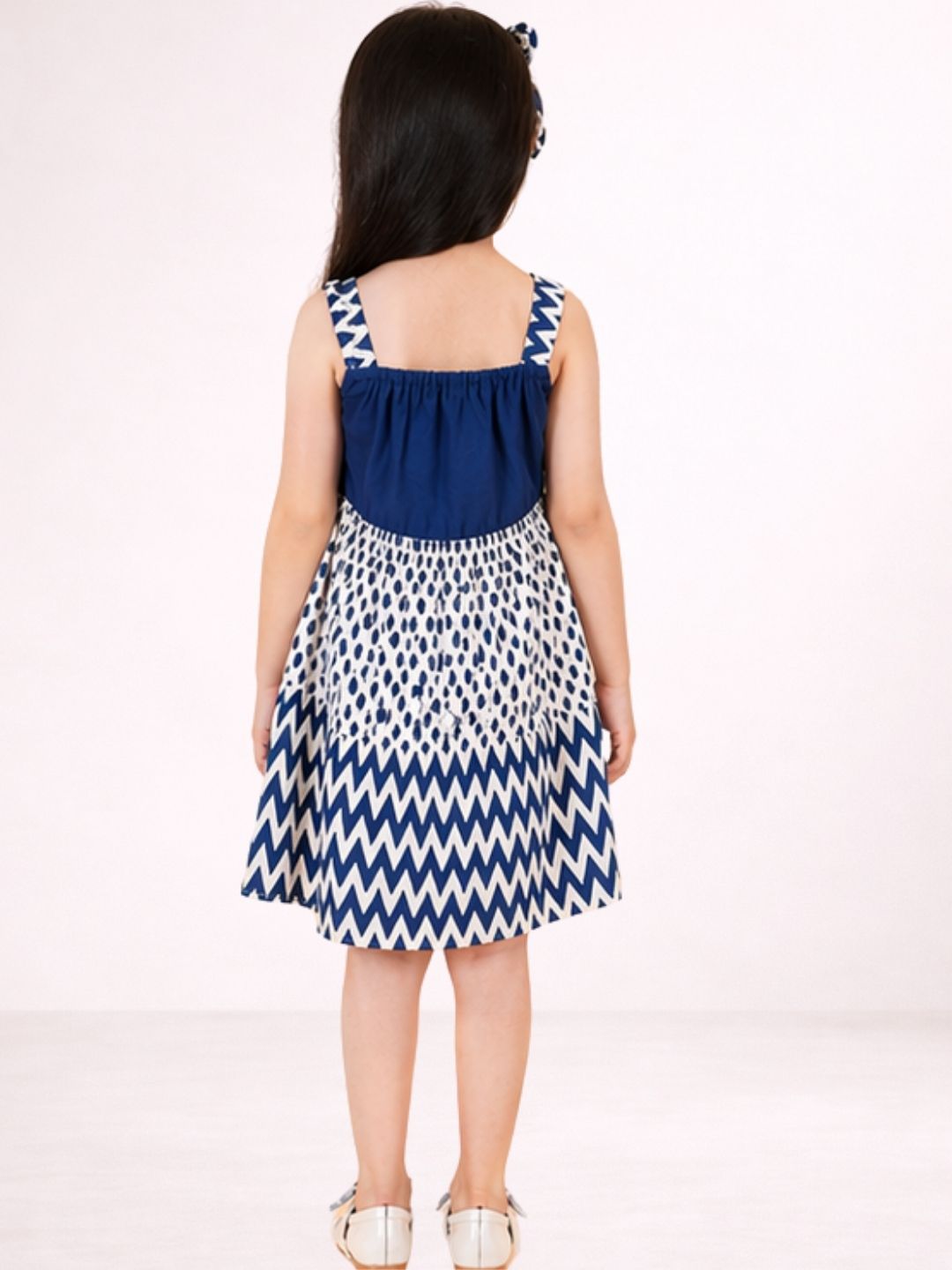 Petal Play Girls Navy Blue Cotton Dress