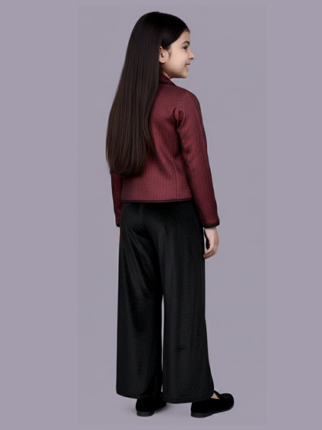 Glam up Girls Party Maroon Jacket and Black Pant