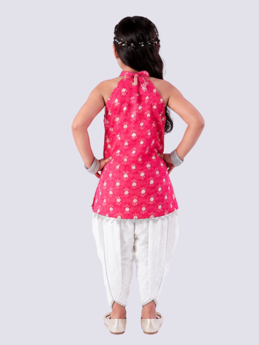 Jaipur Girls Red Cotton Kurta with Dhoti Ethnic Set