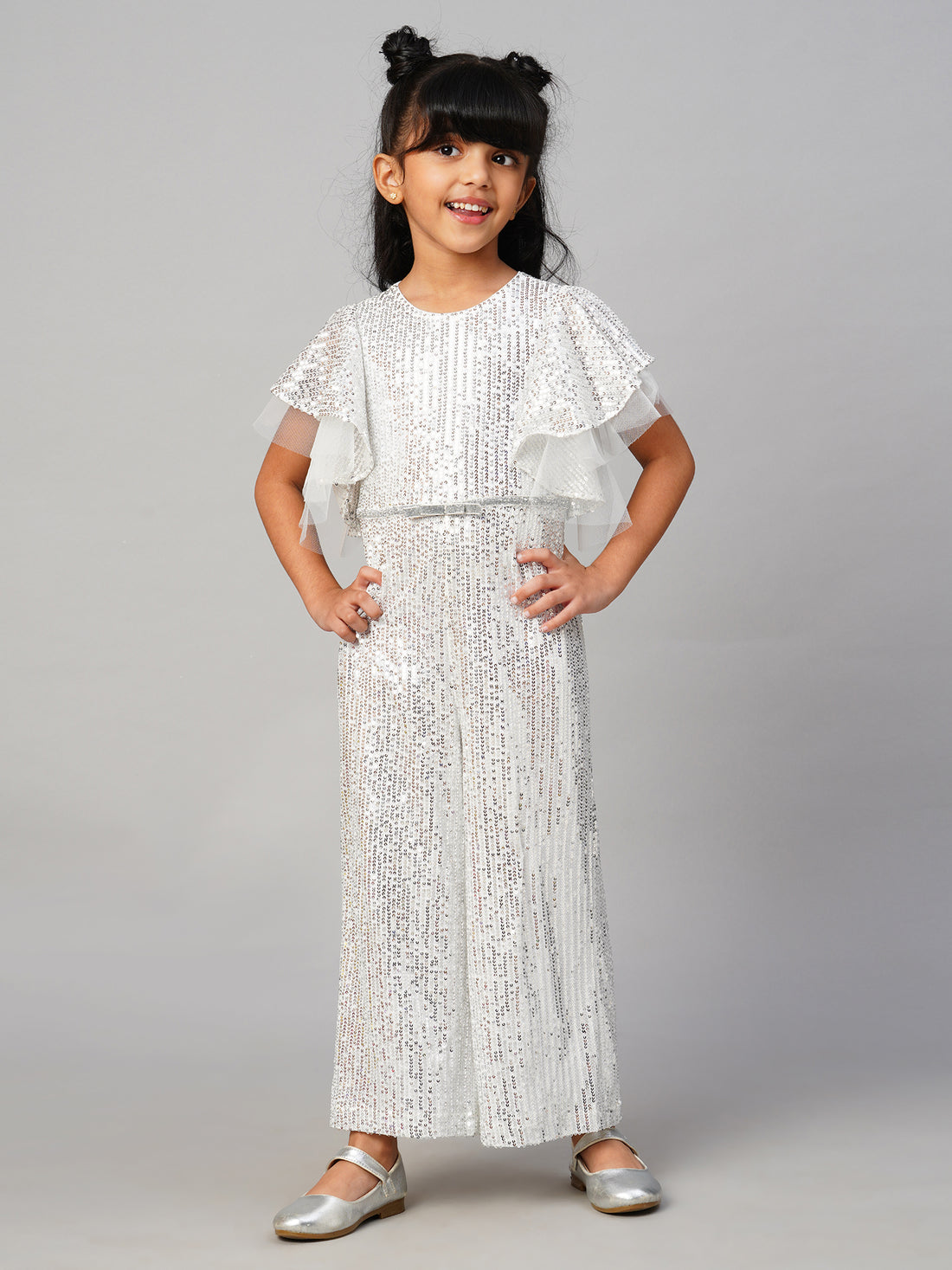 Razzle Dazzle Girls Sequins White Party Jumpsuit