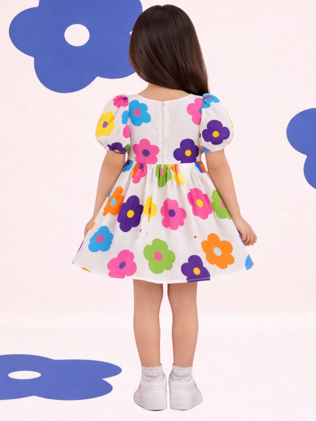 Petal Play Girls Cotton White Floral Dress