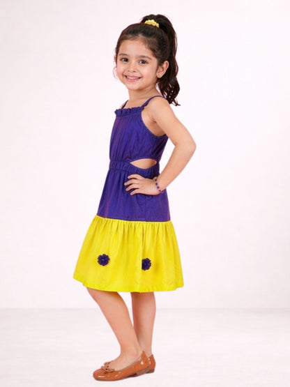Petal Play Girls Cotton Purple and Yellow Dress