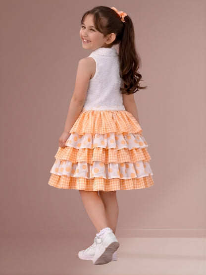 Citrus Crush Girls White Cotton Top and Orange Skirt