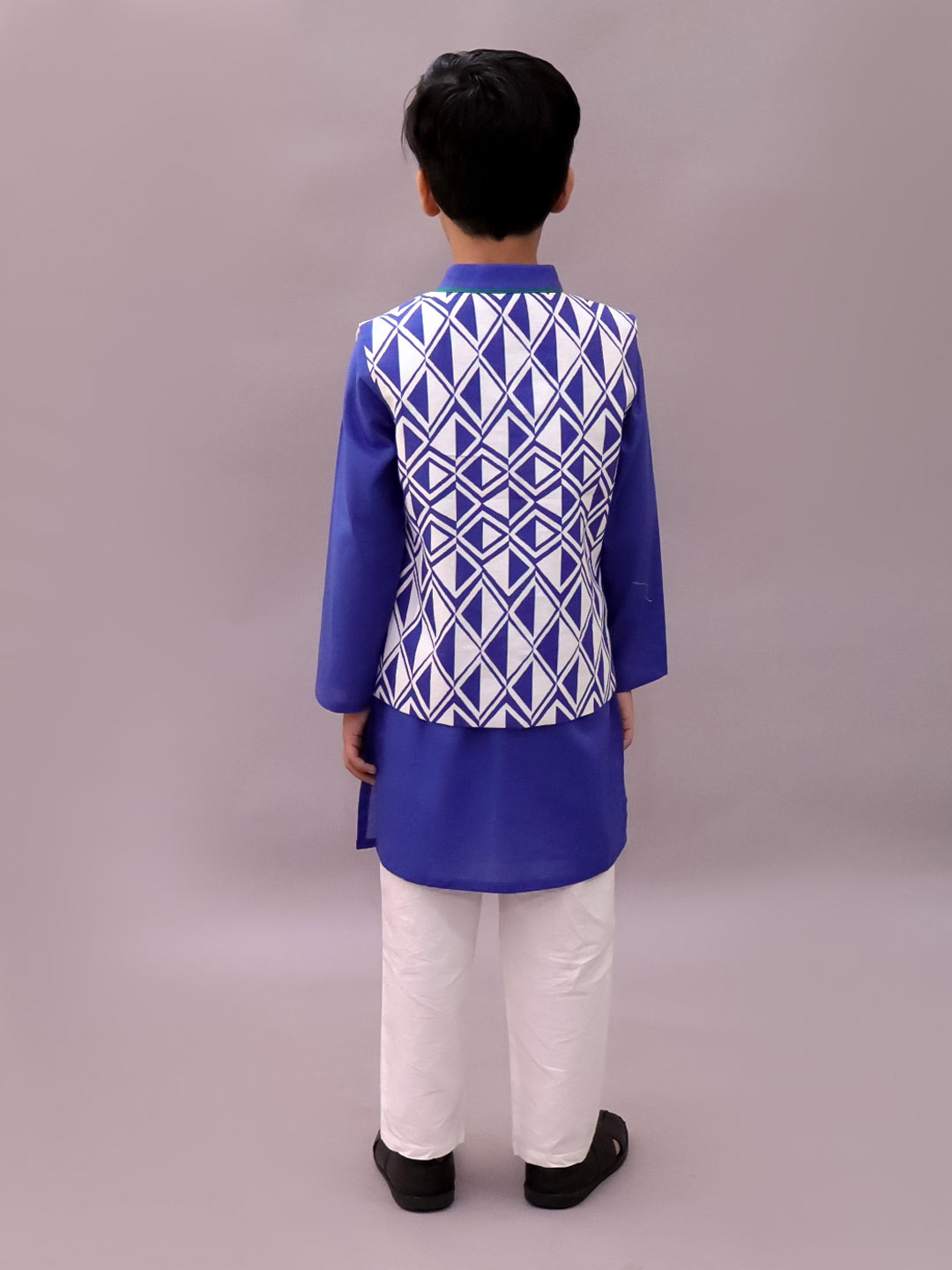 Shor-Gul Blue Kurta Pyjama with Jacket Set For Boys
