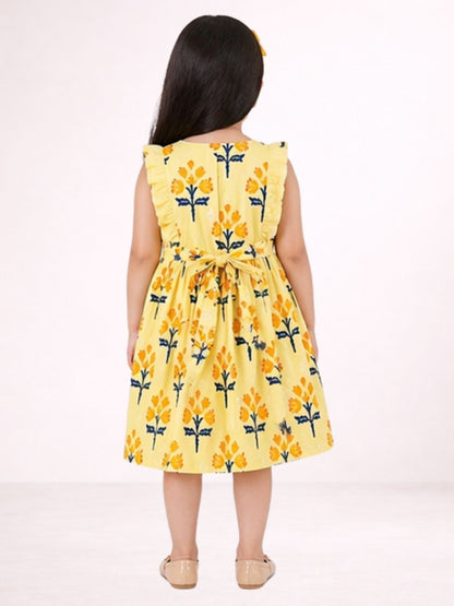 Petal Play Girls Yellow Cotton Dress