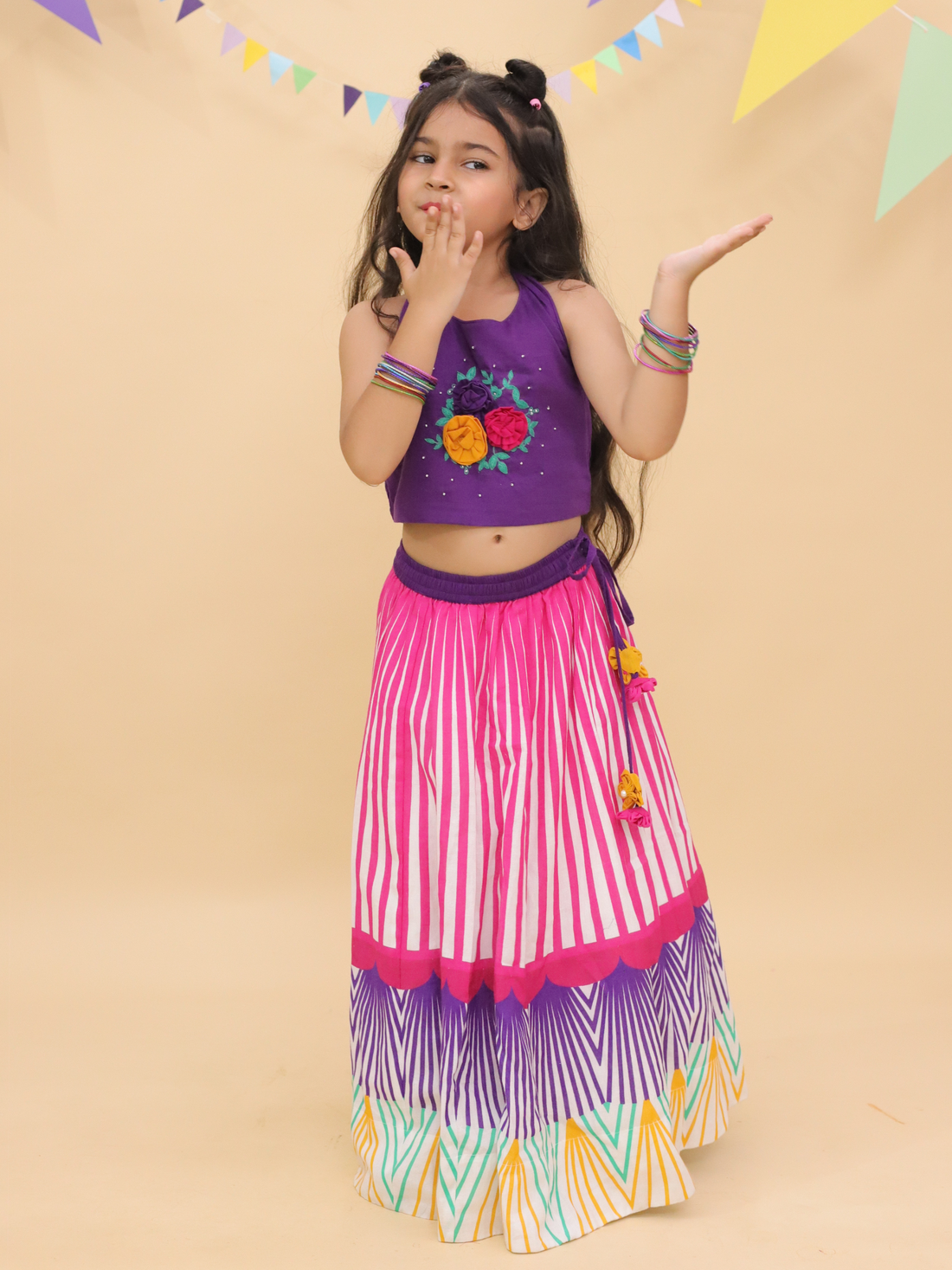 Shor-Gul Purple Lehanga Choli Set For Girls