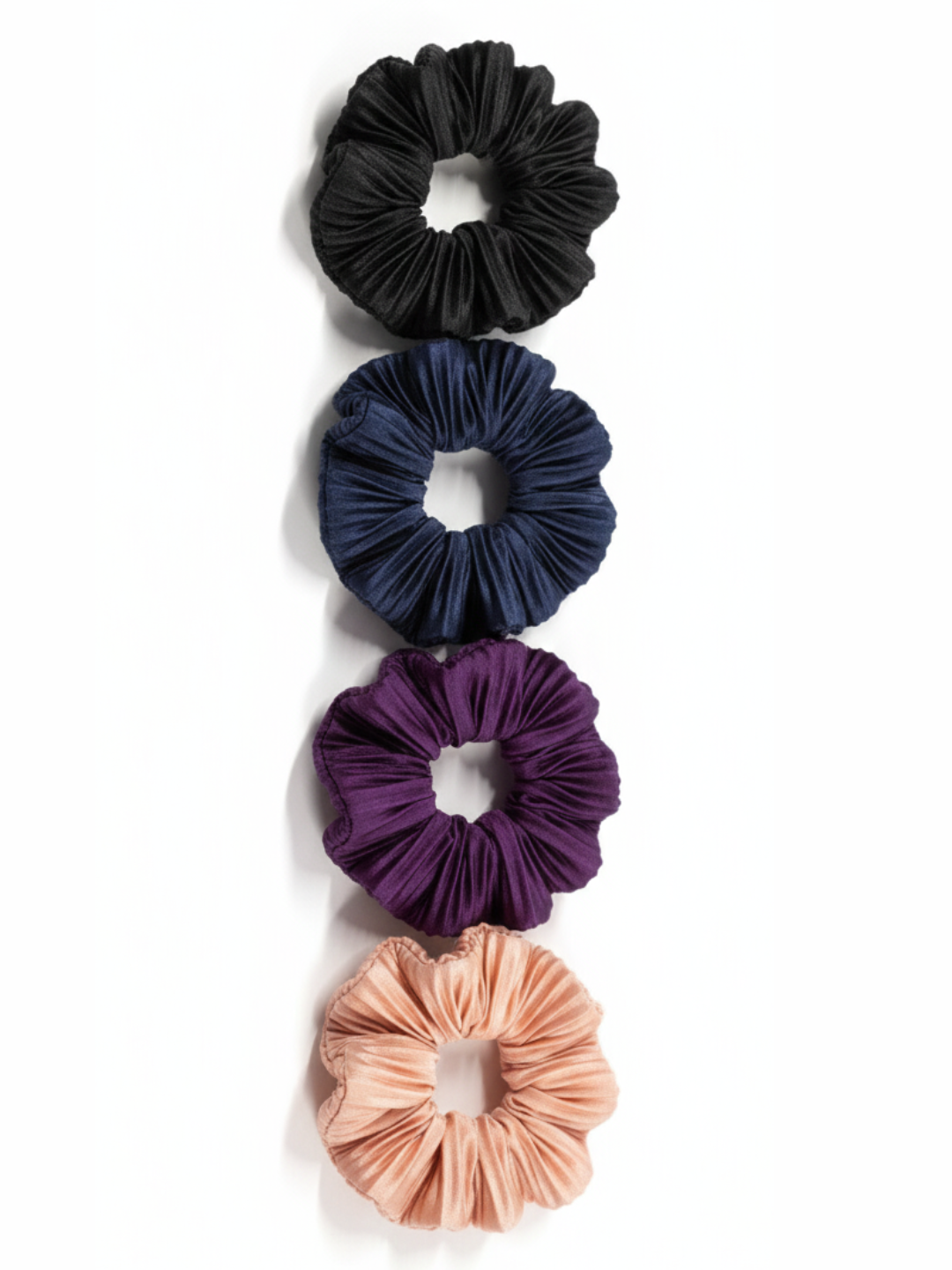 Lil Drama Trendy Navy Pleated Fabric Hair Scrunchie - Navy