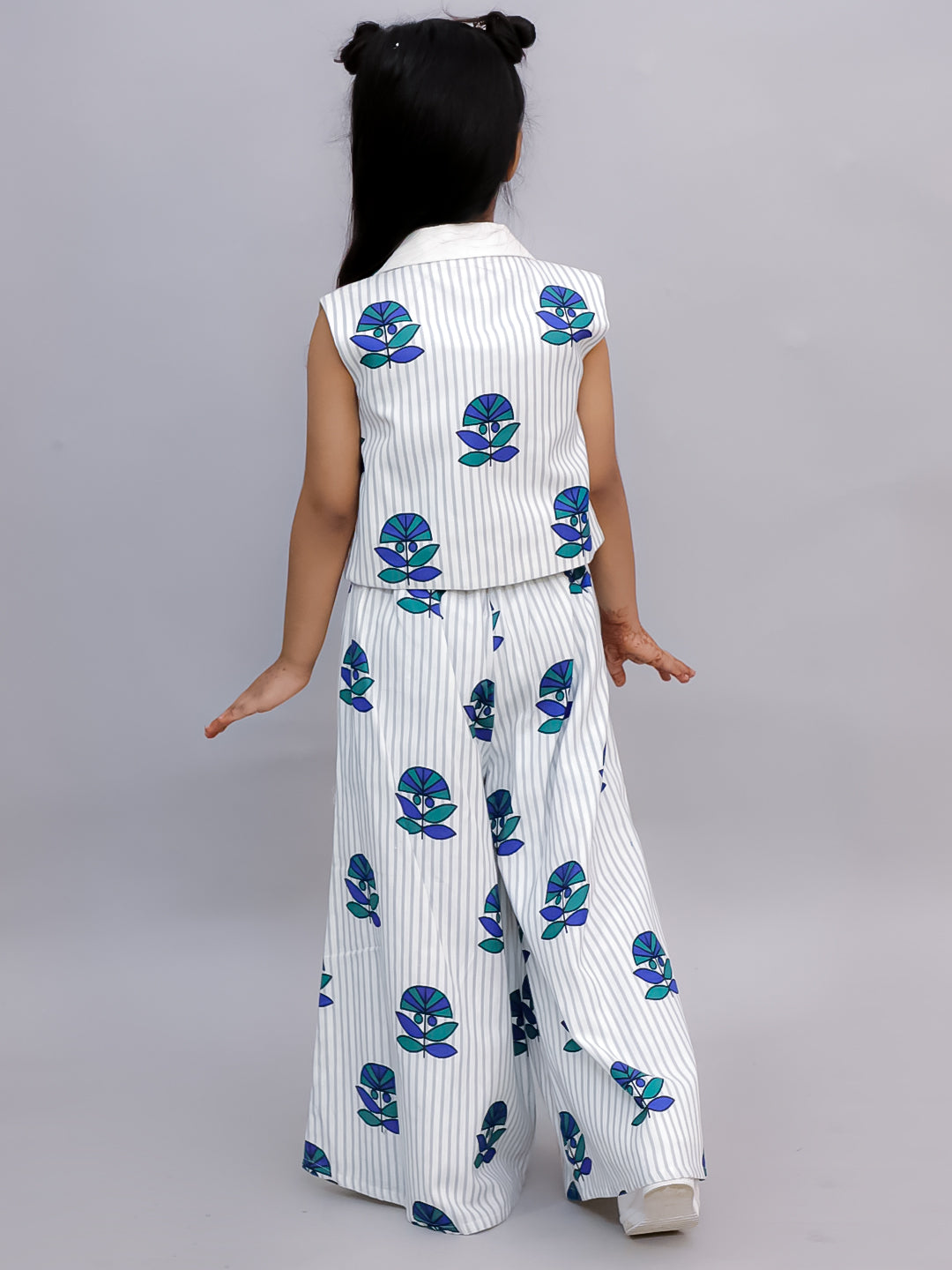 Shor-Gul White Jacket and Pant With Blue Bustier Set For Girls