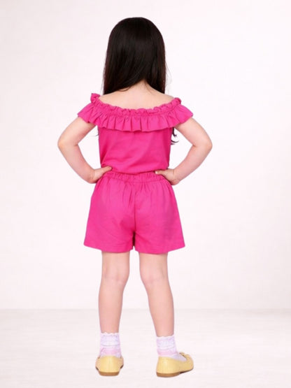Petal Play Girls Pink Cotton Top with Shorts Set