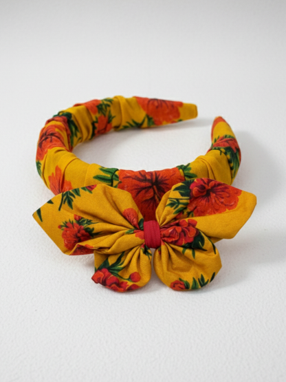 Lil Drama Yellow Floral Printed Headband and Hair Clip Combo Set of 2 - Yellow