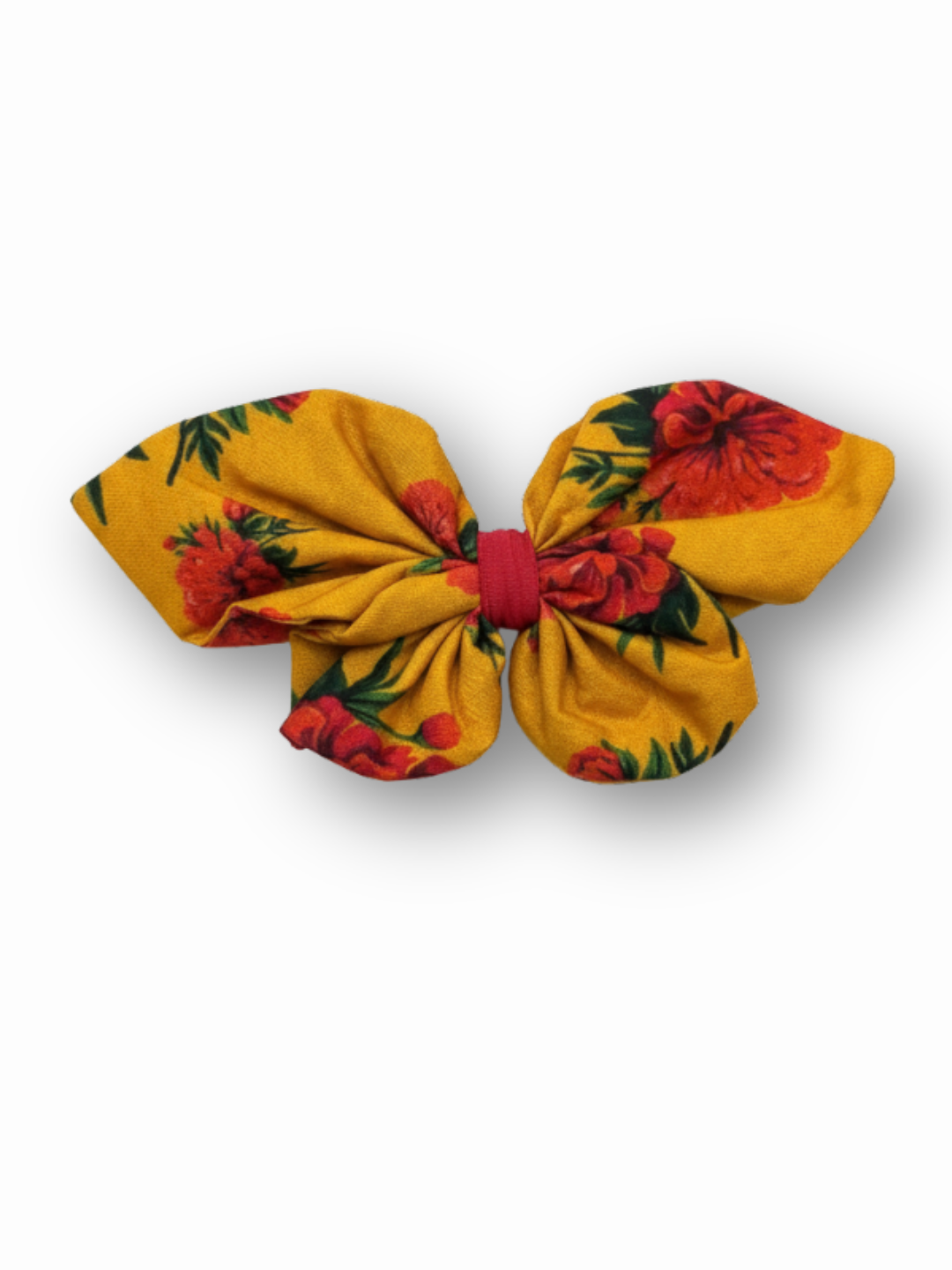 Lil Drama Vibrant Mustard Yellow and Red Rose Fabric Hair Clip - Yellow