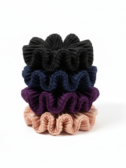 Lil Drama Trendy Black Pleated Fabric Hair Scrunchie - Black