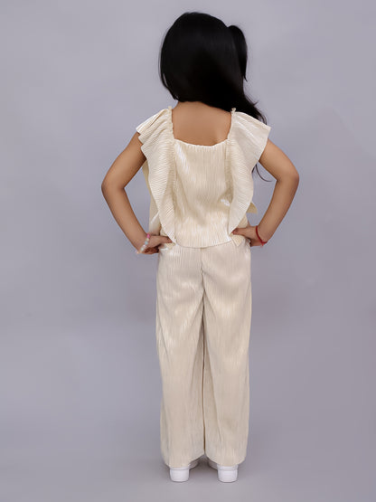 Glam Up Girls Beige Party Top and Pant Set