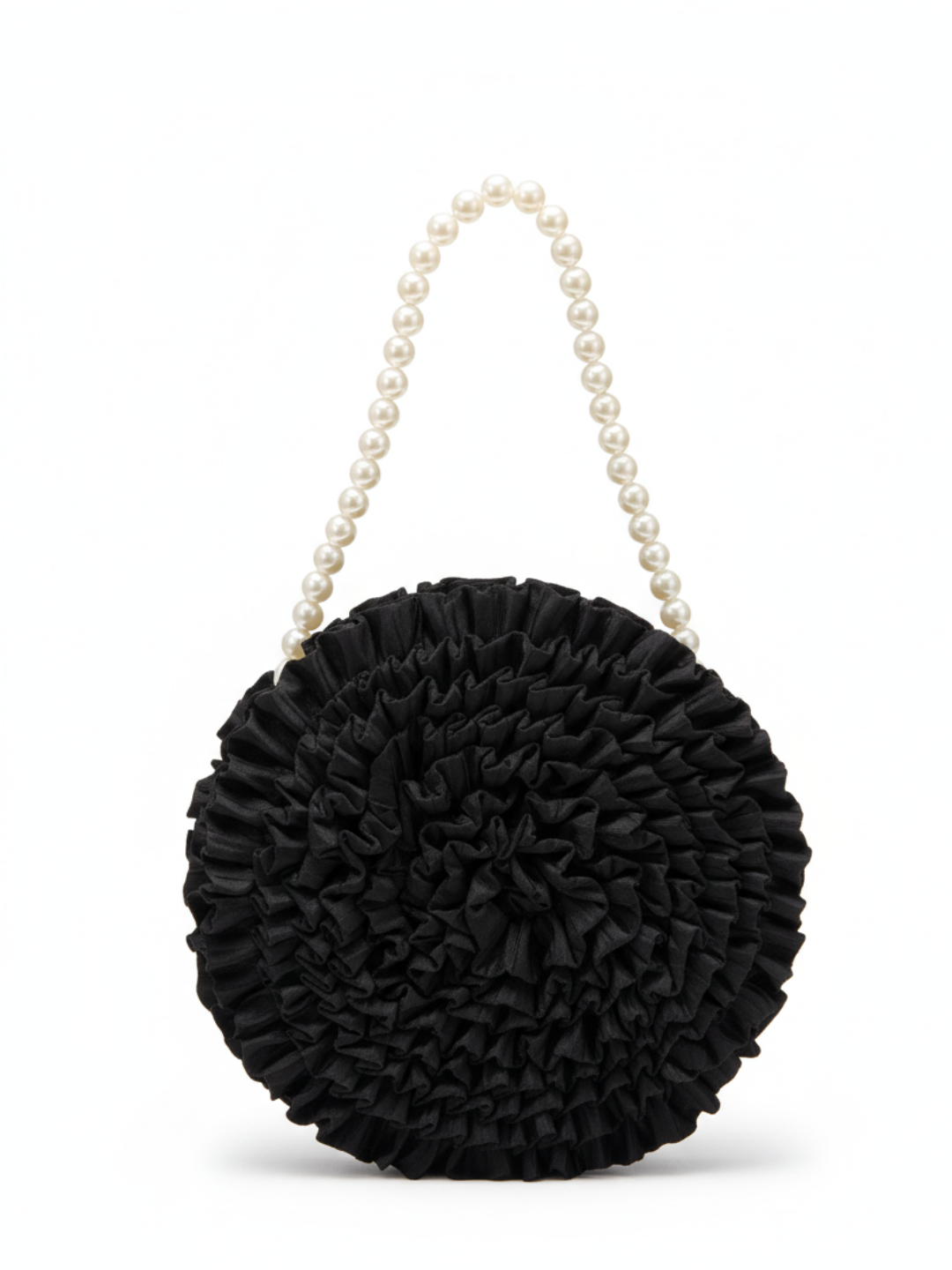 Lil Drama 3D Rose Fashion Handbag withwith Pearl Handle - Black