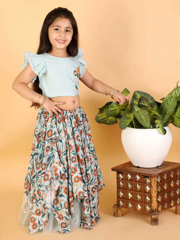 Girls embroidered choli with printed ghaghra set