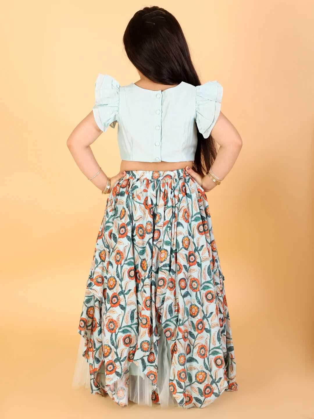 Girls embroidered choli with printed ghaghra set