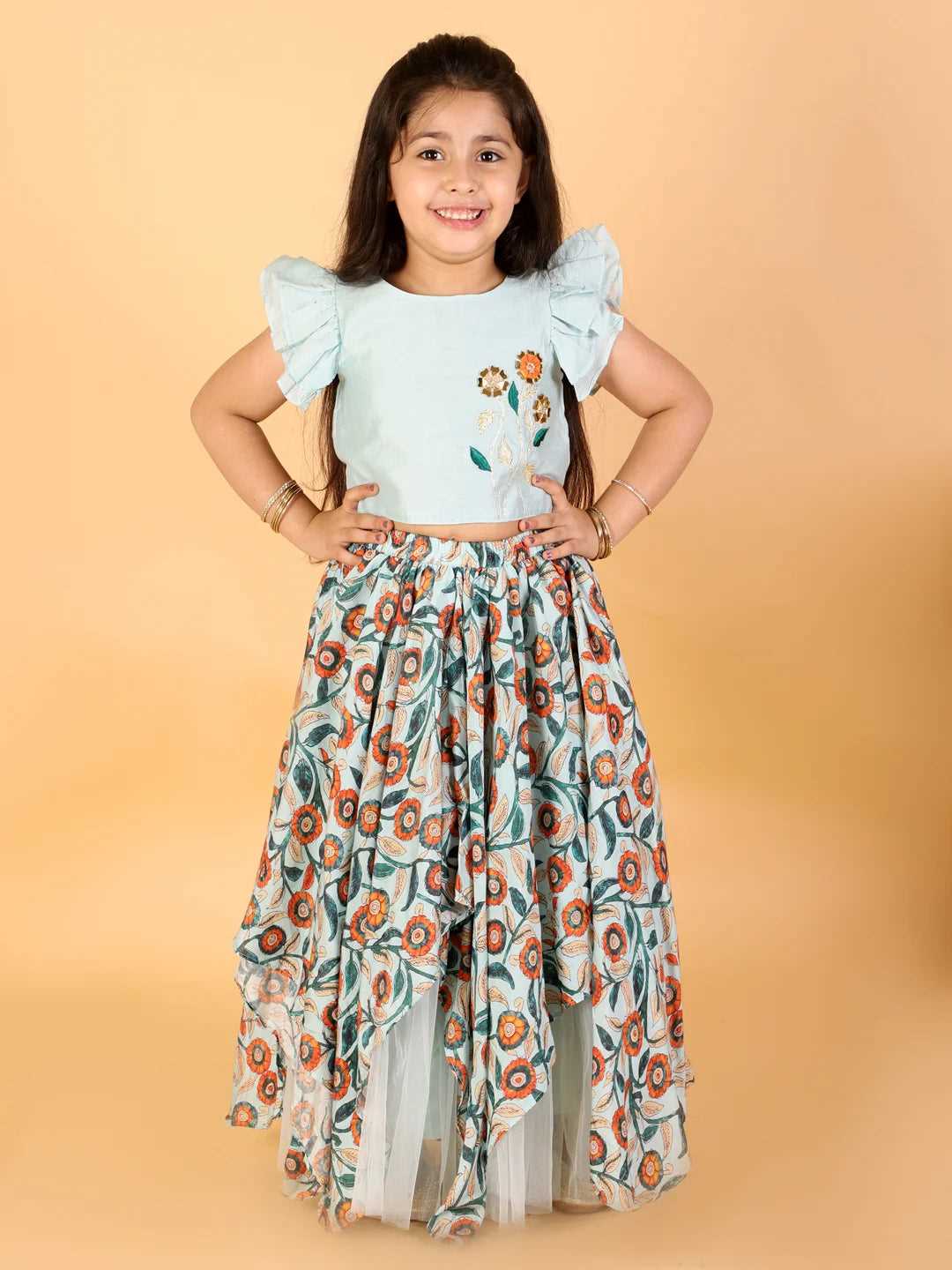 Girls embroidered choli with printed ghaghra set