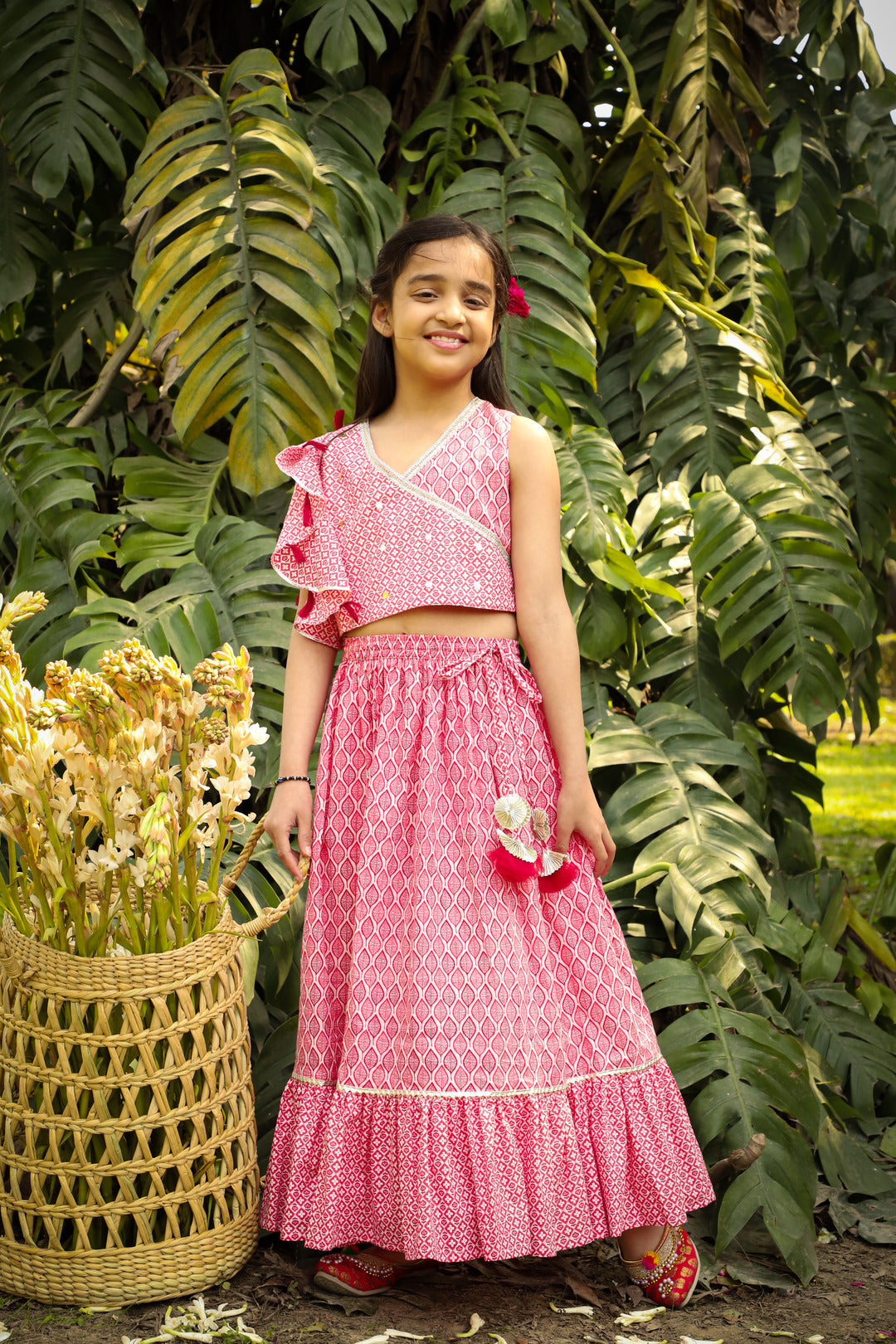 Girls Stylish Folklore printed Ghaghara choli set