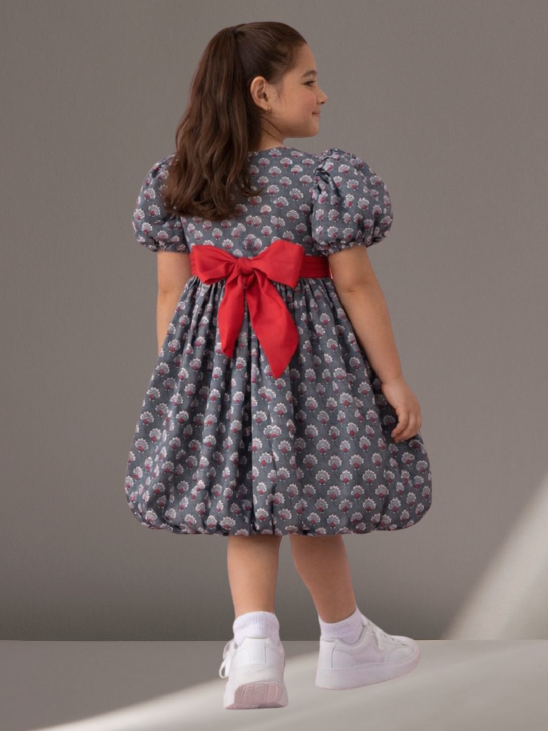 Citrus Crush Girls Grey Cotton Dress