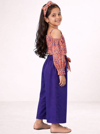 Petal Play Girls Orange Top and Blue Pant Set