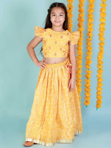 Girls printed chanderi lurex ghaghra choli set