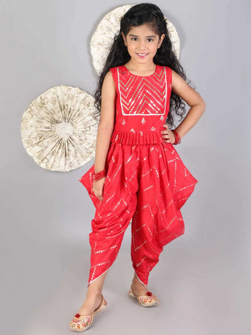 Girls foil printed jamavar choli with dhoti set
