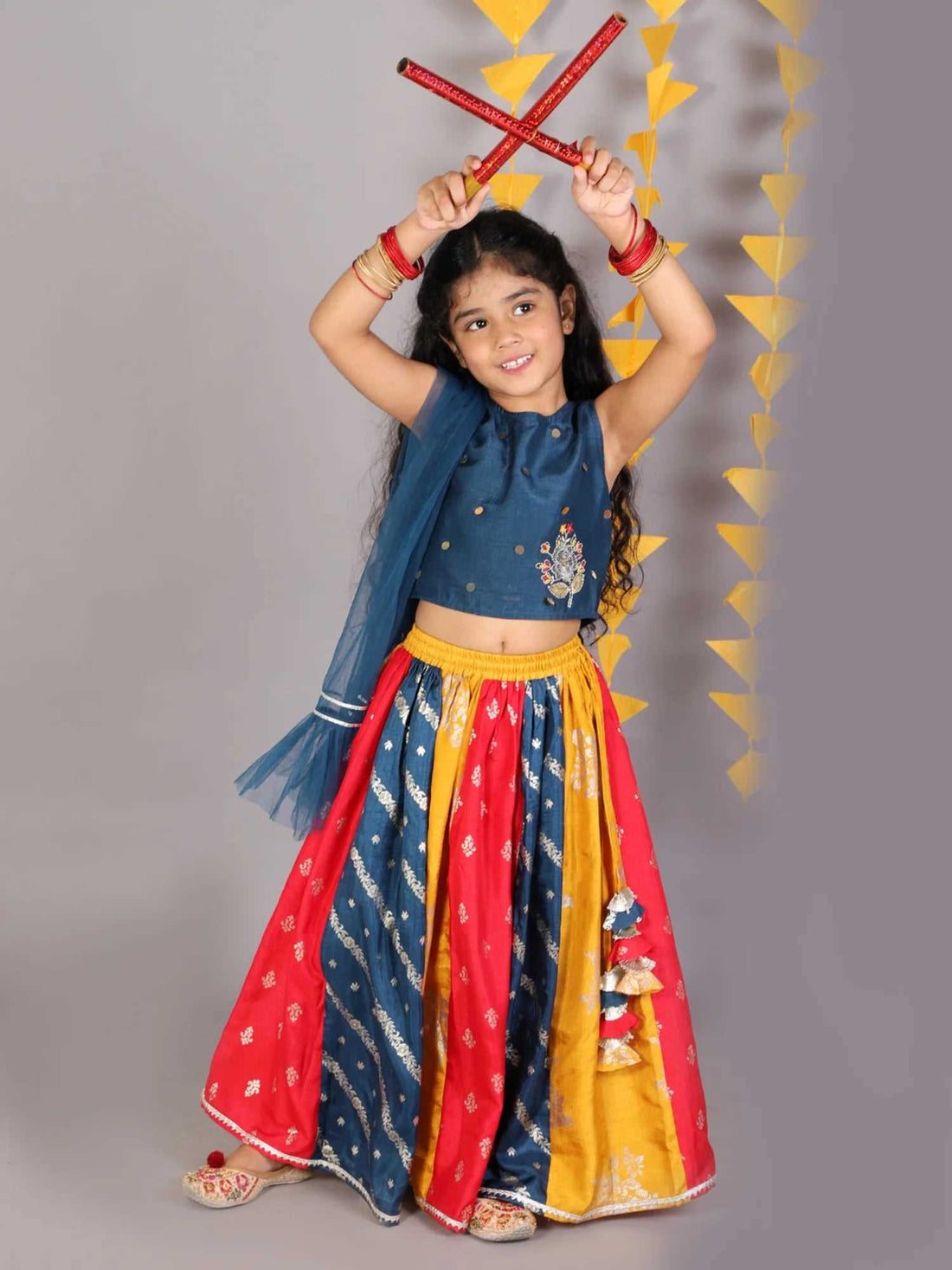 Girls jamavar choli with multicolor ghaghra &amp; dupatta set