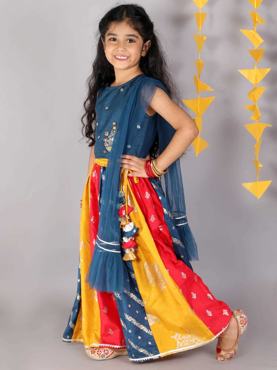 Girls jamavar choli with multicolor ghaghra &amp; dupatta set