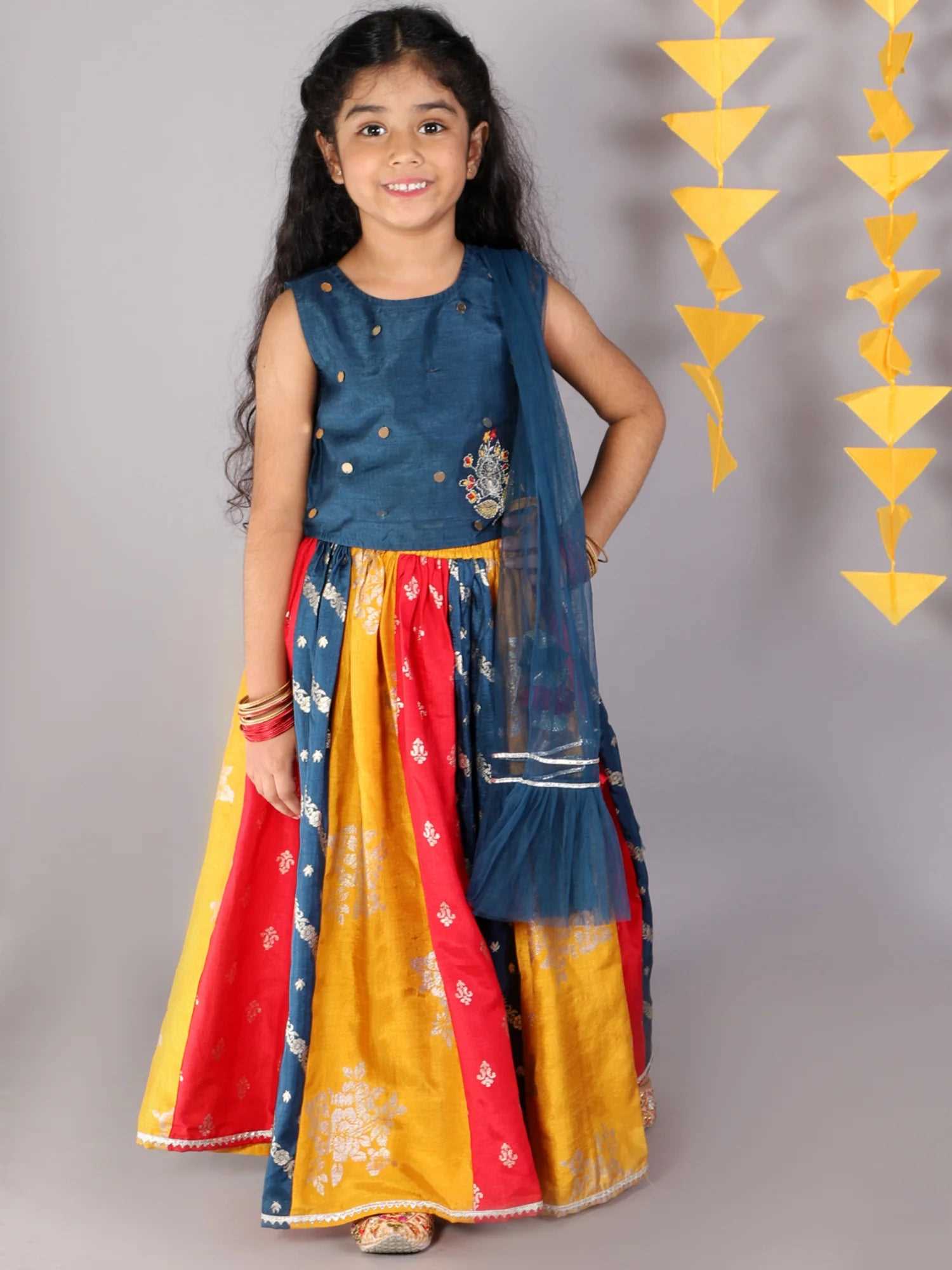 Girls jamavar choli with multicolor ghaghra &amp; dupatta set