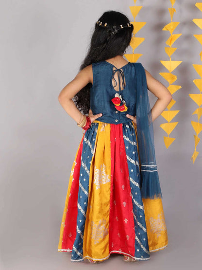 Girls jamavar choli with multicolor ghaghra &amp; dupatta set
