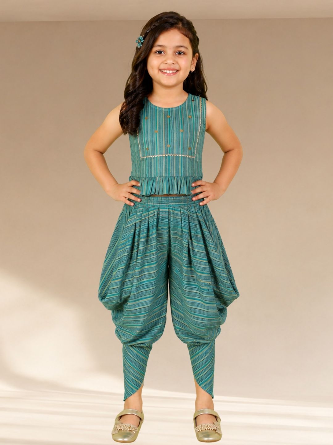 Lil Drama Girls Top with Dhoti set