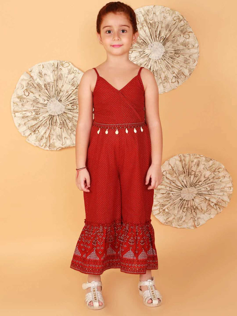 Girls Printed Cotton Jumpsuit with Kodi Embroidery