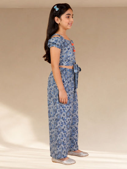 Lil Drama Girls printed top with pants set
