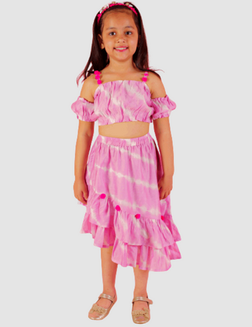 Girls Fusion Tie & Dye Tiered Skirt with Ballon Top