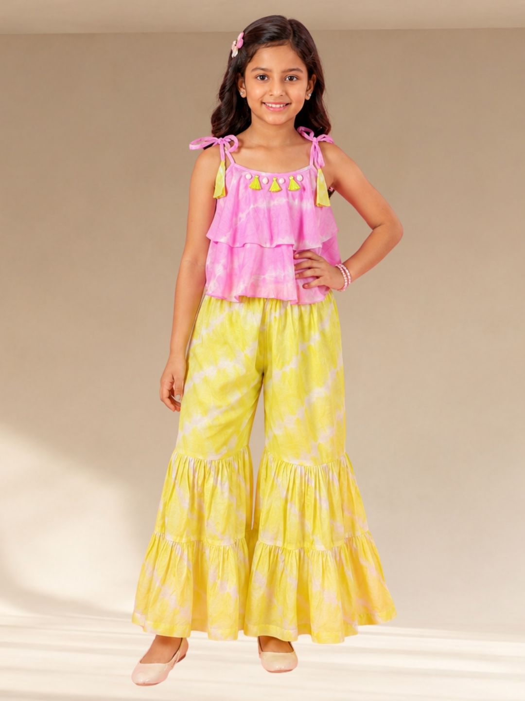 Shibori Girls Lavender Crop Top with Palazzo Co-ordinate set