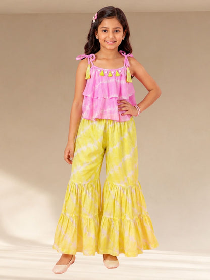 Shibori Girls Lavender Crop Top with Palazzo Co-ordinate set
