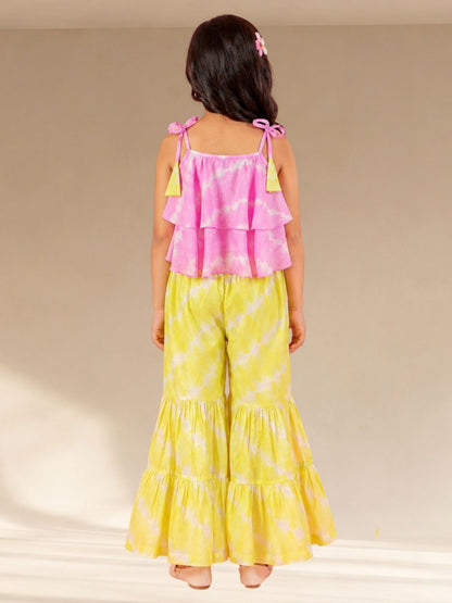 Shibori Girls Lavender Crop Top with Palazzo Co-ordinate set