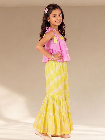 Shibori Girls Lavender Crop Top with Palazzo Co-ordinate set