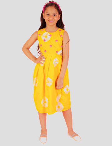 Girls Fusion Tie & Dye Ethnic Over lap dress with Embroidered Yoke