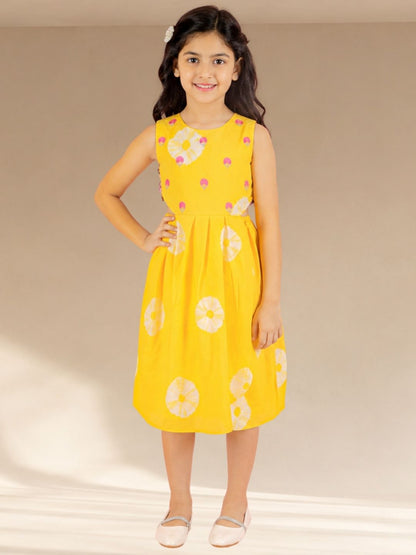 Shibori Girls Yellow Embroidered Dress