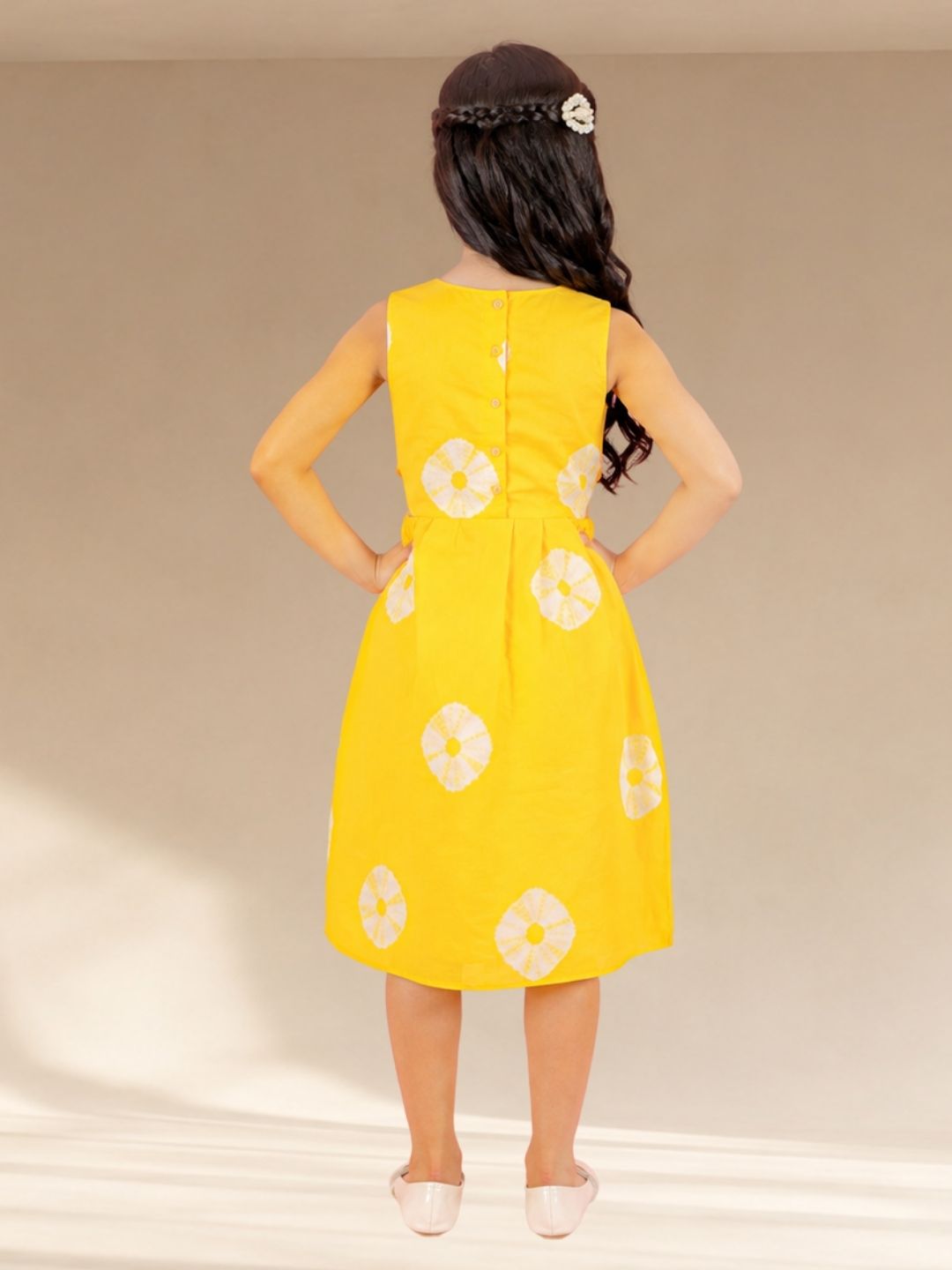 Shibori Girls Yellow Embroidered Dress