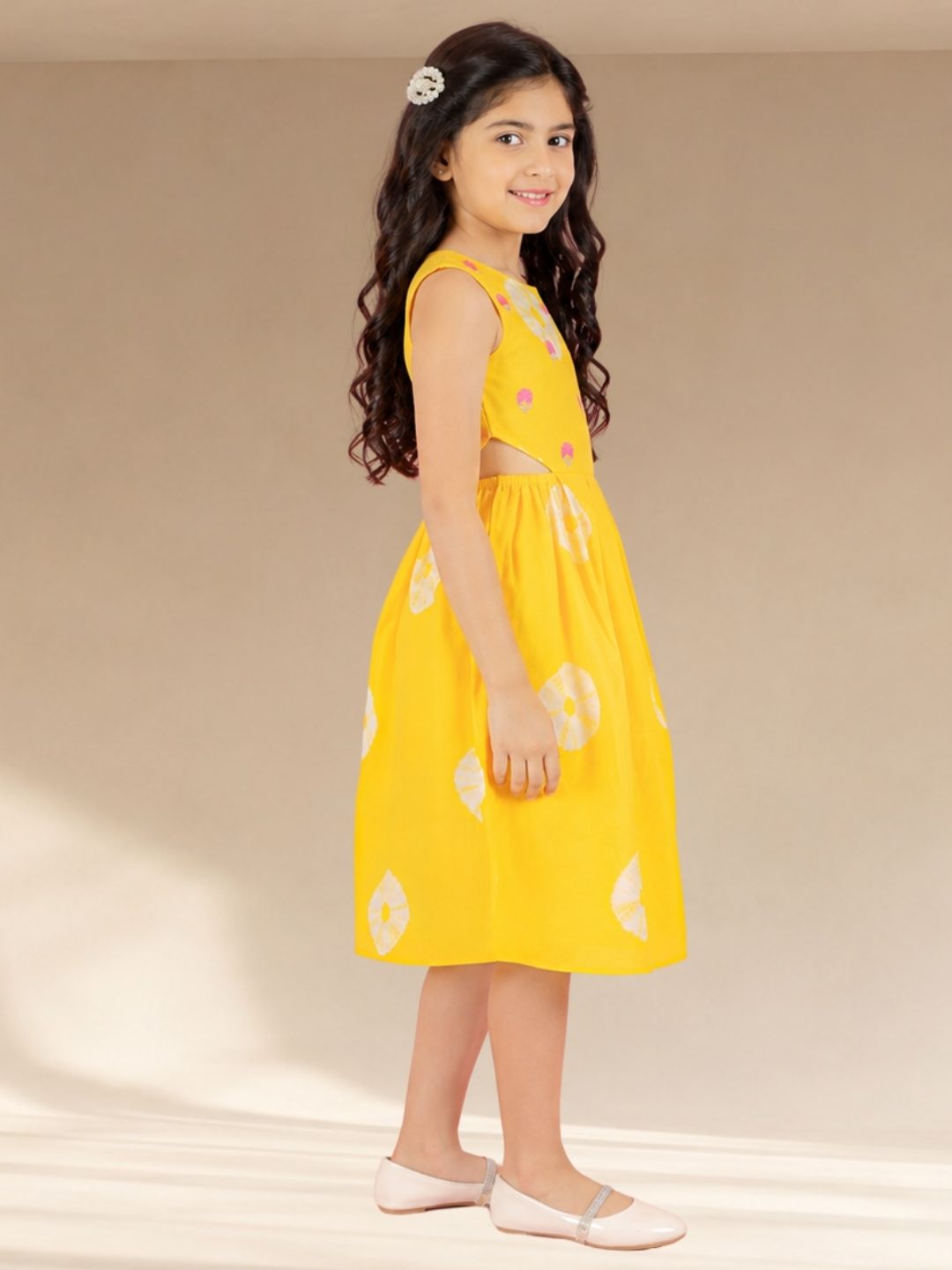 Shibori Girls Yellow Embroidered Dress