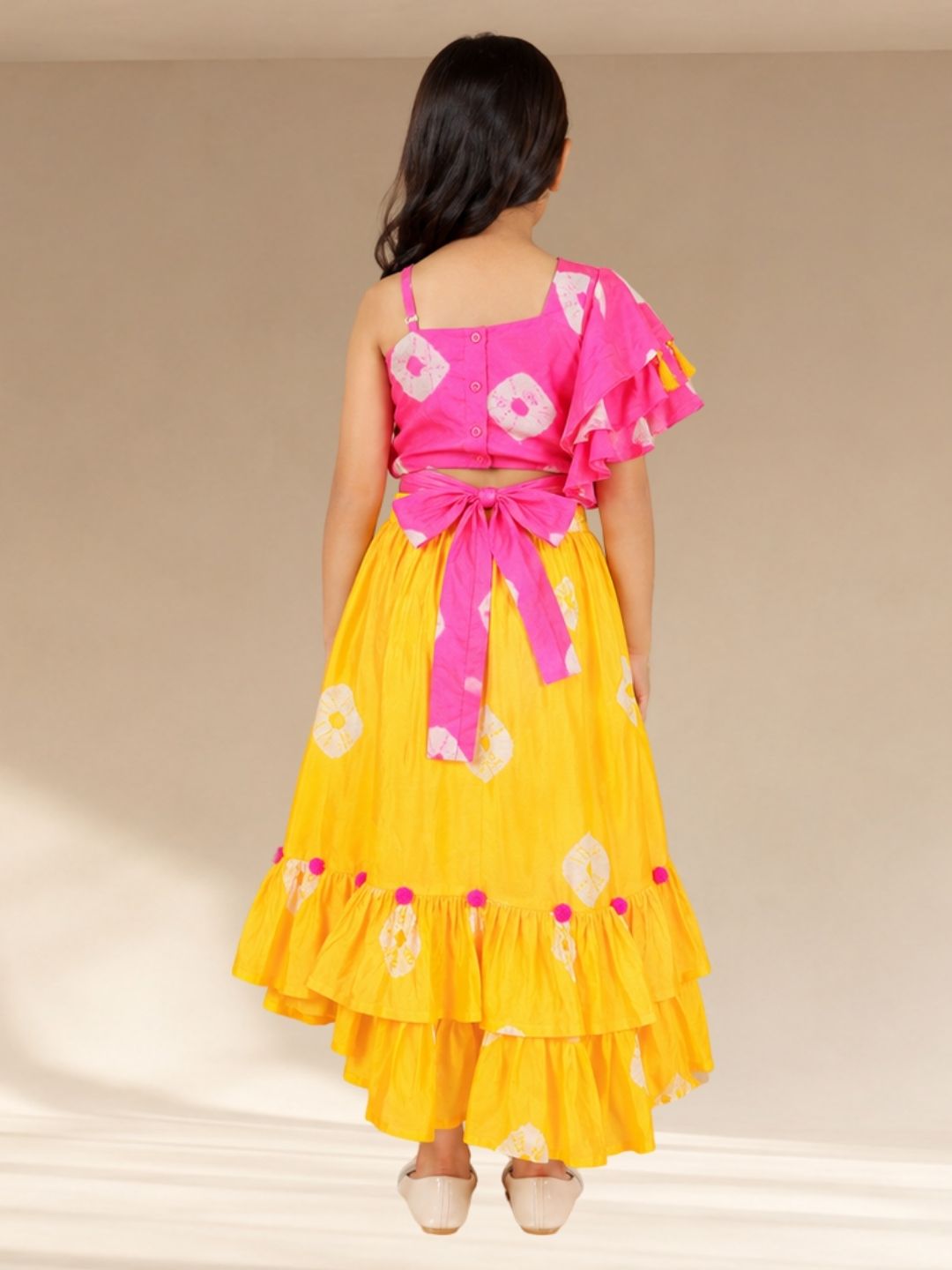 Shibori Girls Pink Crop Top with Skirt Co-ordinate set